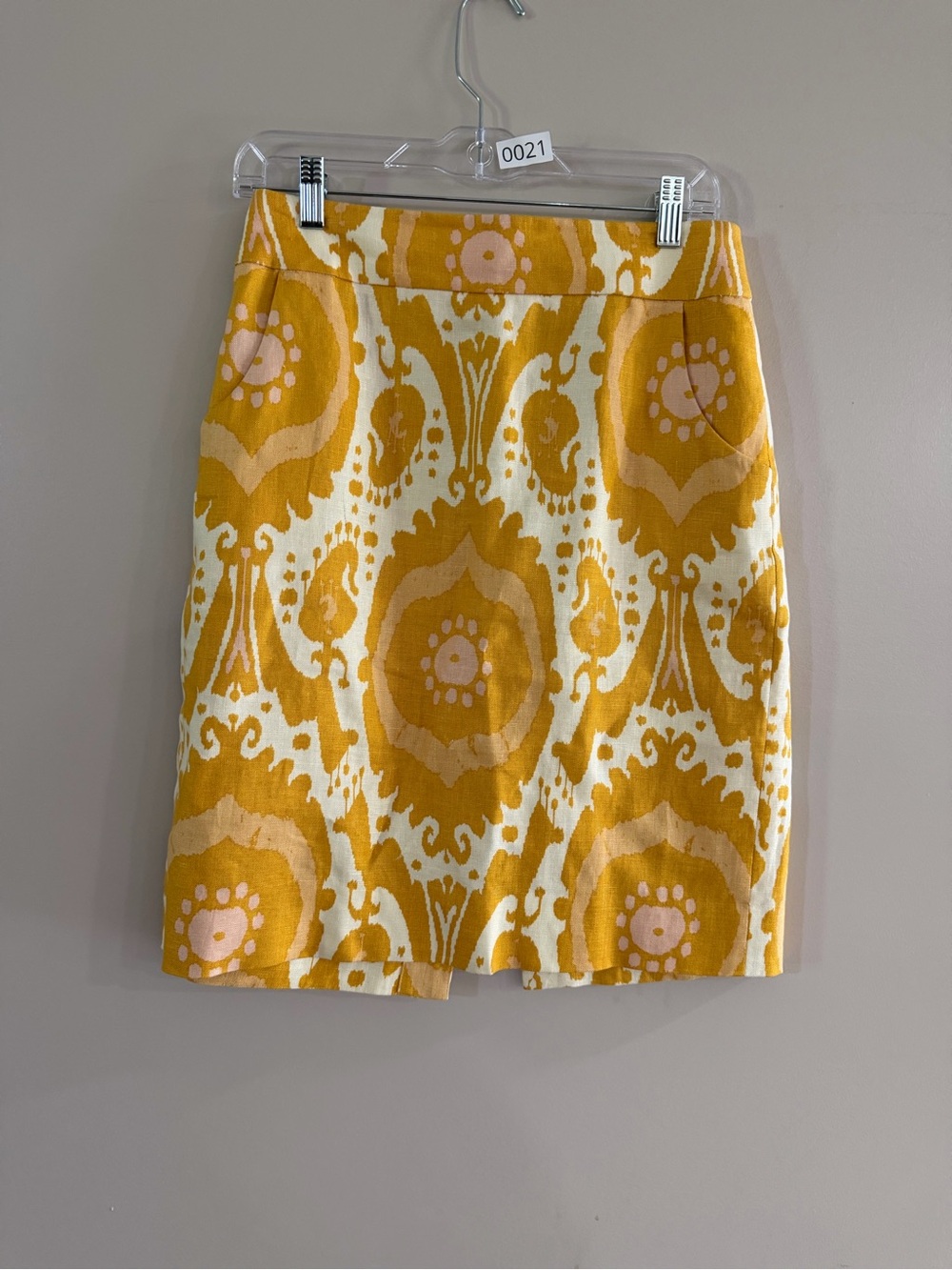 J. Crew Yellow and Cream Patterned Mini Skirt linen
